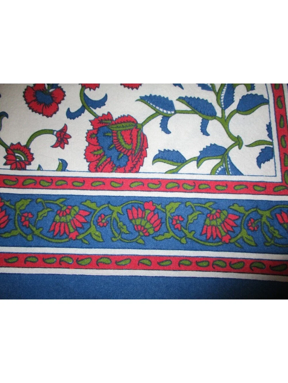 Nicole Miller Red Blue Floral Tablecloth 56x60 Indian Block Print Style Boho